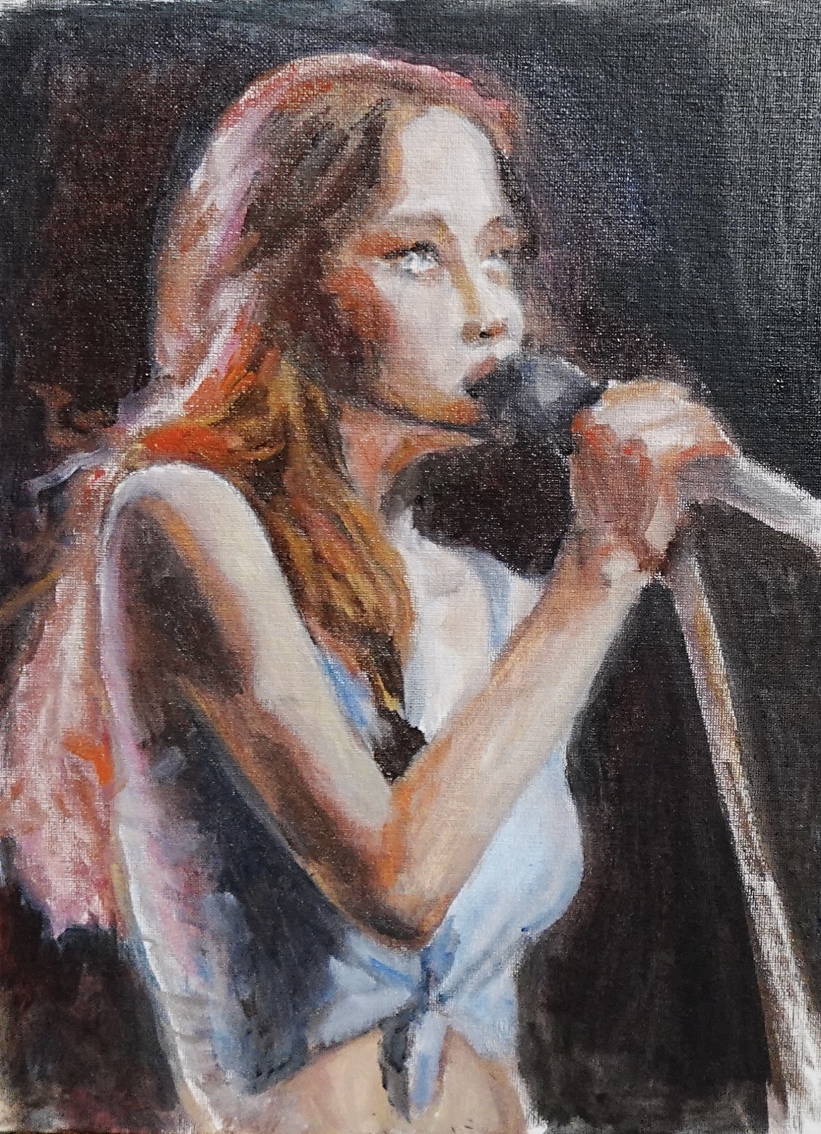 Fiona, small original oil painting on paper by Mia Cugasi, 8 by 6 inches